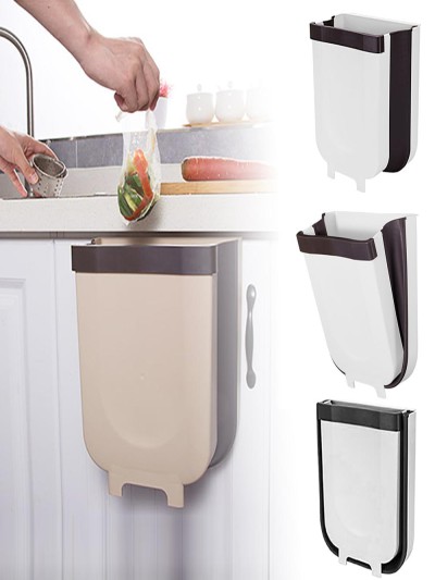 Hanging Foldable Trash Can 9L – Wall Mounted Waste Bin for Kitchen Cabinet Door | Dry & Wet Separation Dustbin for Home, Bathroom, Office, Car